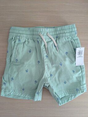 Old Navy Twill Printed Palm Tree Drawstring Shorts Toddler Boys 18-24M, Green